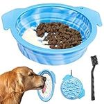 Collapsible Dog Bowl with Suction Cups,Lick Mat for Dogs,Lick Mat for Cats and Dog Dish 2 in 1,Dog Mat for Food and Water,Easy to Clean,Pet Supplies That Consume Dog Cat time and Energy.