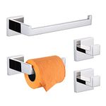 KOKOSIRI Bathroom Hardware Set 4-Piece Bath Accessories Set, Towel Ring, Toilet Paper Holder, Towel Hook x 2, Stainless Steel, Wall Mounted, Polished Chrome, B05S4-CH