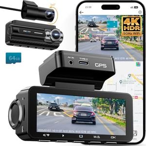 Dash Cam Front Rear 4K Built-in 5G WiFi GPS, Voice Control, 3.39 inch IPS Screen, Dual Dash Camera for Car Includes 64GB SD Card, Super Night Vision, 24H Parking Monitor, Supercapacitor, Type C, HDR