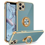 GUAGUA iPhone 11 Pro Max Case,with 360° Ring Holder Slim Shockproof Kickstand Support Magnetic Car Mount Women Men Non-Slip Protective Phone Cover for iPhone 11 Pro Max 6.5 inch, Blue Gray/Gold