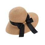 Chapter Seven Women's Sun Hat Floppy Foldable Bowknot Straw Hat Summer Beach Cap UV Protection UPF50 (Brown)