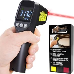 Gorilla Grip Infrared Digital Thermometer Gun, Instant Read Laser Adjustable Emissivity, Handheld Meat Grill Temperature Thermometers Cooking Pizza Oven, Griddle, Pool, Food Tool Temp Reader, Black