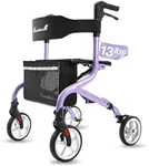 PLANET WALK Super Lightweight Rollator Walker for Seniors, Foldable Rolling Walker with Seat and 8" Rubber Wheels for All Terrain, Unique Design Aluminium Frame Sturdy Walkers for Traveling - Purple