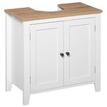 kleankin Bathroom Sink Cabinet, Bathroom Floor Storage Cabinet with 2 Doors Pedestal Under Sink Design, Space Saver Organizer Freestanding with Internal Adjustable Shelf, White