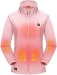 DEWBU Soft Shell Heated Jacket for Women with 12V Battery Pack and Detachable Hood Outdoor Electric Heating Coat, Pink, S