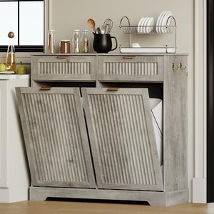 METOTI 2 x 13 Gallons Double Tilt Out Trash Can Cabinet, Grey