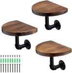 Navaris Industrial Pipe Shelf Set - 3 Small Rounded Wood Shelves with Shelf Brackets - 7.9" x 5.9" Wall-Mounted Wooden Shelving - Size S, Dark Brown