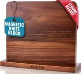 Cutluxe Magnetic Knife Holder – Magnetic Knife Block, Acacia Wood Knife Stand for Kitchen Counter, Slim & Double Sided, Powerful Magnet Strips, Organized Storage Rack & Modern Display Board