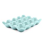 Flexzion Ceramic 12 Cups Egg Tray - Whole Dozen Porcelain Egg Holder Container Keeper Storage Organiser Decorative Serving Stand Serveware for Refrigerator Fridge Countertop Display Kitchen