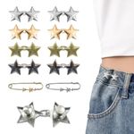 10 Set Pant Waist Tightener Star Buttons Pins for Loose Jeans Reusable Waist Cincher Clip Metal Star Brooch for Clothing Dresses Skirts No Sewing Decoration Accessories, Metal