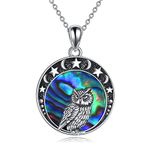 YAFEINI Owl Necklace for Women 925 Sterling Silver Owl Pendant Jewellery Gift for Mum Girls Friend (Owl Abalone Necklace 2)