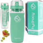 Hydracy Fruit Infuser Water Bottle - 1Litre Sport Bottle with Insulating Sleeve, Time Marker and Full Length Infusion Rod + 27 Fruit Infused Water Recipes eBook Gift - Aqua Green