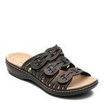 Clarks Women's Leisa Faye Sandal, Black Leather, 80 M US