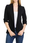 MINEFREE Women's 3/4 Ruched Sleeve Lightweight Work Office Blazer Jacket Black 3XL