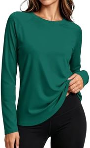 MAGCOMSEN Long Sleeve Pullover Shirts for Women Fleece Lined Thermal Tops for Running Sports Winter Base Layer Green
