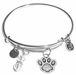 Charm (Butterfly, Flower, Paw print and More) Expandable Wire Bangle Bracelet, in the Alex and Ani style, COMES IN A GIFT BOX! (Paw Print)