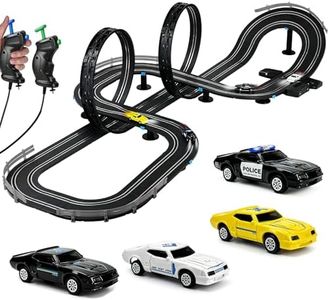 UNIKONIO 1:87 Slot Car Race Track Set with 4 Cars, 360° Loop & U-Shaped Slope, HO Scale Electric Lap Counter Track, 2-Player Race, Battery/USB or Wall Powered, Snap-Together Modular Layout, Toys Gifts