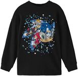 Bioworld Sonic The Hedgehog Modern Snowy Character Collage Crew Neck Long Sleeve Boys' Black Tee-XS