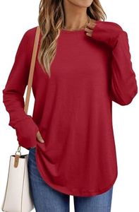 AUTOMET Womens Long Sleeve Shirts Crew Neck Casual Tshirts Fall Fashion Tops Loose Fit Lightweight Y2k Outfits Clothes Red XL