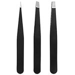 3 Piece Eyebrow Tweezers Set with Box, Professional Stainless Steel Precision Tweezers for Eyebrows Plucking, Ingrown Hair, Splinter Hair and Facial Hair Remover