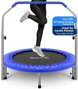 SereneLife Portable & Foldable Trampoline - 40" in-Home Mini Rebounder with Adjustable Handrail, Fitness Body Exercise - SLSPT409, Blue