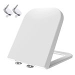 Mass Dynamic Square Toilet Seat Features Soft-Close, One-Button Quick Release for Hassle-Free Cleaning, Top Fixing Adjustable Hinges, and A Standard 460mm x 360mm Size. Sleek Practical Design