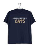 Aaramkhor Pets T-Shirt for Men | Cats | Easily Distracted by Cats |Cute Pet Kittens | Regular Fit for Men |Navy Blue | Small (38)