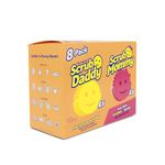 Scrub Daddy Sponges 4ct + Scrub Mommy 4ct - Scratch-Free Multipurpose Dish Sponges - BPA Free & Made with Polymer Foam - Stain & Odor Resistant Kitchen Sponge (8 Pack)