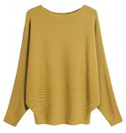 FULIER Boat Neck Batwing Sleeves Dolman Knitted Sweaters and Pullovers Tops for Women One Size (Yellow)