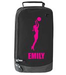 Personalised Girls Netball Boot Bag Kids Sports School PE Kit, Ink Black/Bubblegum Pink Print