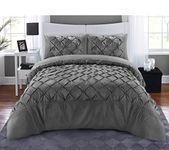 MK Home Textile Pintuck Charcoal Duvet Cover Set 3 Pieces Pinch Pleat Microfiber Grey Bedding Covers Hotel Quality Quilt Bed Sets with Pillowcases Double King Super King Size