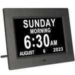 7 inch Digital Day of The Week Clock Extra Large Non-Abbreviated Dementia Day and Date Time Clocks for Seniors Elderly Impaired Vision Memory Loss 12 Alarm Reminders + Auto-Dimming