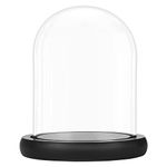 Belle Vous Glass Dome Cloche Bell Jar with Black Wooden Base - 19.5cm / 7.68 Inches - Clear Decorative Tabletop Display Case with Tray for Fairy Lights, Centrepieces and Antiques