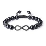 COAI Stone Beaded Bracelet, Black Tourmaline Bracelet Infinity Bracelet for Men