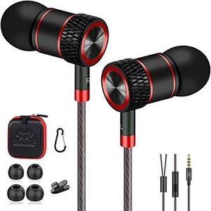 GAMURRY Écouteurs Haute Qualité Audio,écouteurs Intra-auriculaire Filaire,Ecouteur avec Micro et réduction du Bruit,Oreillette avec Son Surround Jack 3,5 mm-Noir Rouge