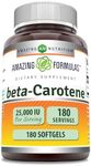 Amazing Formulas Beta Carotene Supplement | 25000 IU Per Serving | 180 Softgels | Non-GMO | Gluten Free | Made in USA