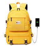 OZUKO School Backpack for Girls Boys Casual Daypack Women Laptop Backpack Waterproof Lightweight Schoolbag College Bookbag with USB Rucksack for Travel/Work (Yellow)
