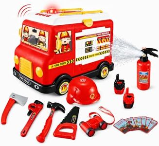 33-Piece Toddler Fire Truck Toy | Electric Firetruck Toys | Fire Engine Toy with Firemen Tool Set | Roleplay Firefighter Toys | Kids Trucks Gifts for Boys & Girls 2+ Years Old