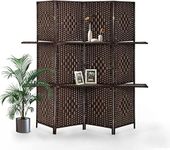 Room Divider,4 Panels Folding Privacy Screen,Room Divider Wall with Removable Storage Shelves Freestanding Partition Wall Divider for Home Office Bedroom,Brown