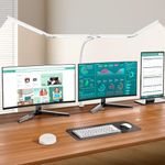 Led Desk Lamps for Home Office - Eye Caring Architect Lamp with Clamp, Double Head Computer Monitor Work Desk Light with Remote Control: 24W Flexible Dimmable Desktop Table Lamp(White)