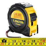 LOLBIU 7.5M/25FT [Retractable Tape Measure] with Impact Resistant Rubber Covered Case, Strong Lock, Compatible with Imperial and Metric