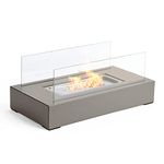 VonHaus Tabletop Fireplace – Bioethanol Fire Pit – Bio Ethanol Table Top Fire, Table Top Heater for Outdoor & Indoor – Portable, 70 Min Burn Time, Windproof Glass, Rectangle Shape – Hammer Stone Grey