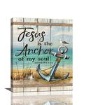 Christian Anchor Wall Art Coastal Nautical Beach Canvas Print Painting Scripture Bible Motivational Quotes Pictures Framed Christian Gifts Artwork Dining Living Bathroom Decor for Home Office 16"x20"