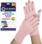 Doctor Developed Arthritis Gloves - Cotton Fingerless Compression Gloves - Hand Compression Gloves for Arthritis Relief - Compression Gloves for Women/Men, With Doctor Handbook (Pink, S)