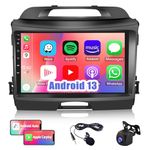 CAMECHO Car Stereo Radio for Kia Sportage 2010-2016 with Wireless Apple Carplay Android Auto 9" Touch Screen Android Car Radio with GPS Navigation Bluetooth HiFi WiFi FM Head Unit with Backup Camera