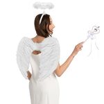 Spooktacular Creations White Angel Accessories Set with Feather Wings, Halo Headband and Wand for Halloween Party Fancy Dress Costume