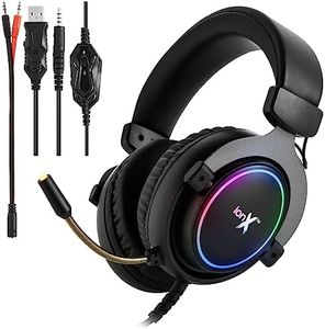 ionX Wired Gaming Headphones with Microphone, Over The Ear 3.5mm Headphones with Microphone and RGB Lighting (Black)