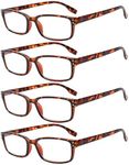 Kerecsen 4 Pack Reading Glasses for Women/Men Spring Hinges Readers Glasses Lightweight Eyeglasses, 4 Pack Tortoise