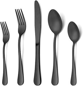 LIANYU 20 Piece Matte Black Silverware Set, Stainless Steel Black Flatware Cutlery Set for 4, Fancy Kitchen Utensil Tableware Set for Home Restaurant Party, Satin Finish, Dishwasher Safe