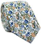 DAZI Men's Skinny Tie Floral Print Cotton Necktie, Great for Weddings, Groom, Groomsmen, Missions, Dances, Gifts. (Alpine Blum)